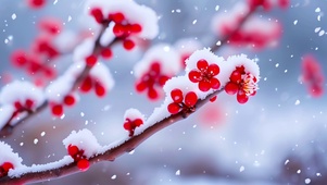清新护眼冬雪中的植物