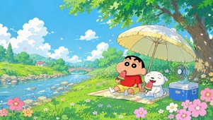 蜡笔小新夏日悠闲野餐