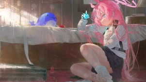 唯美画室粉发少女