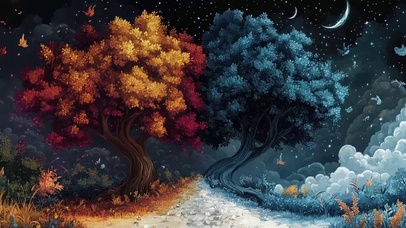 唯美黑夜傍晚秋冬森林