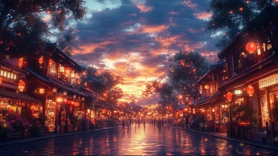 夏日热闹傍晚古镇集市