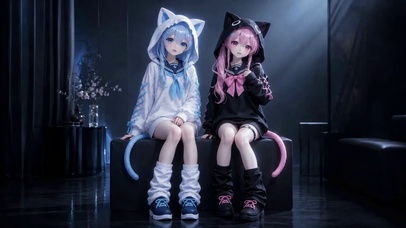 蓝粉猫耳双子二次元美少女