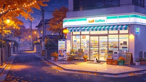 夜晚乡村别墅路口商店