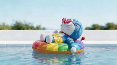 日光浴的机器猫
