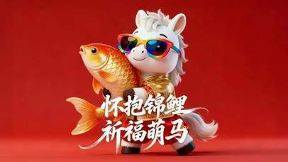 怀抱锦鲤 萌马祈福