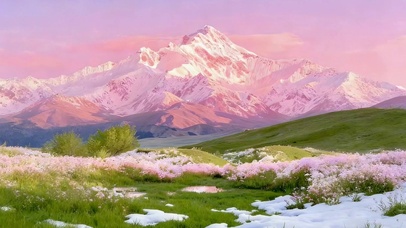 唯美的雪山草原