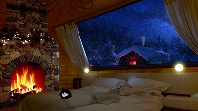 4K窗外飘雪温暖房间