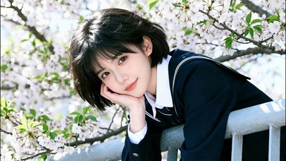 花树下的清纯少女