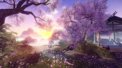 古风山顶夕阳落花