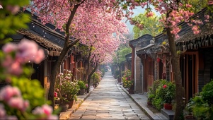 古镇的春日石板路风景