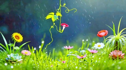 治愈小雨牵牛花4K