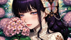 古风绣球花女孩高清4k