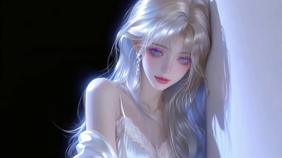 冰蓝夜绪银丝少女