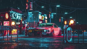 赛博街道废弃汽车