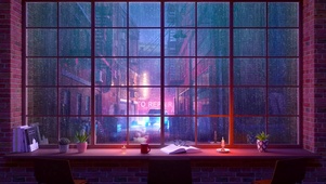 夜晚雨天窗外