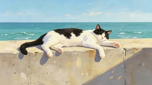 海边晒太阳的猫咪