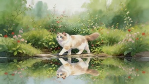 水面猫咪倒影