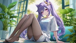 窗边休闲紫发少女刻晴