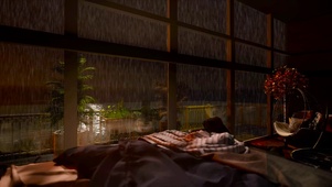 雨夜湖边小屋卧室