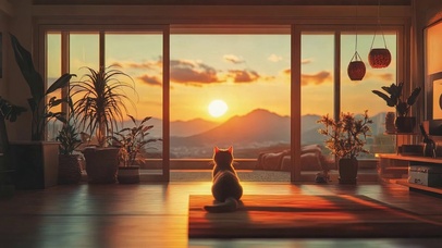 落日傍晚唯美黄昏小猫