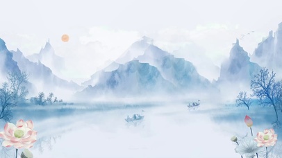 中国风荷花风景水墨画