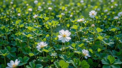 林间微光里的小白花