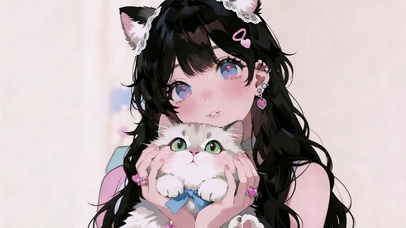 粉系少女与猫
