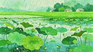 乡村雨景治愈插画