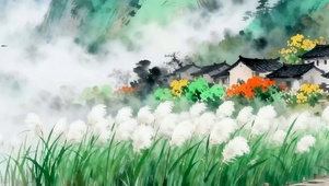 护眼绿景山庄河流带鱼屏