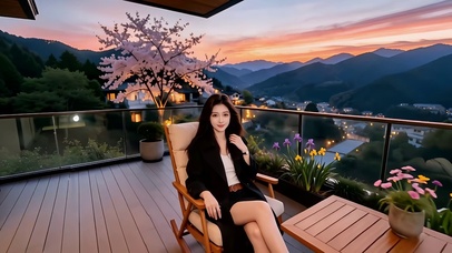 豪宅观景台坐摇椅的性感美女1