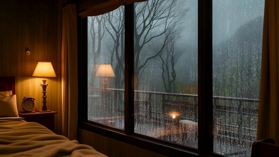 温馨雨天木屋卧室