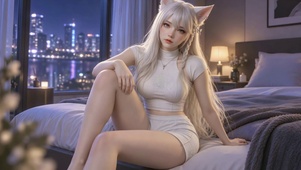 银发猫耳清纯美少女