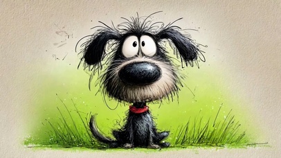 草地上的潦草小狗