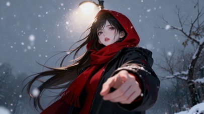冬夜雪中红围巾美少女