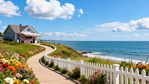 护眼蓝天白云树木海景