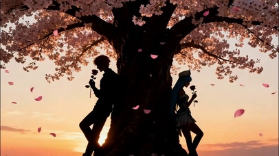 樱花树下的李白王昭君