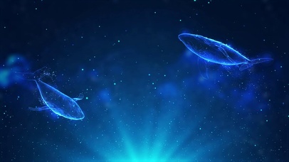 4K蓝色鲸鱼粒子艺术视觉科幻