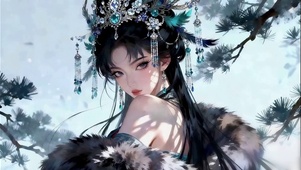 水墨松影古风少女