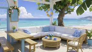 蓝天白云树木海景