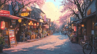 日系樱花宁静城市街道