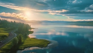 湖畔风光自然风景夏日旅行