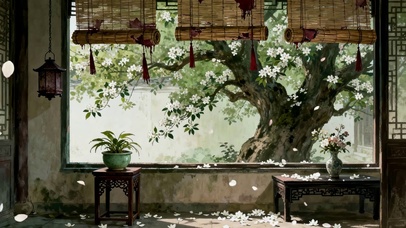 古风唯美禅意秋天落叶场景