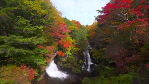 秋天山间红叶瀑布