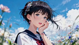 晴空花海的二次元美少女