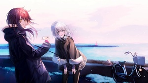 冬季湖边少女