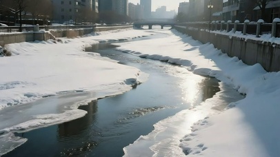 积雪城市河岸