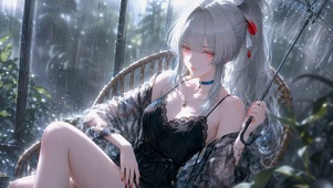 雨天窗边银发美少女绯雪