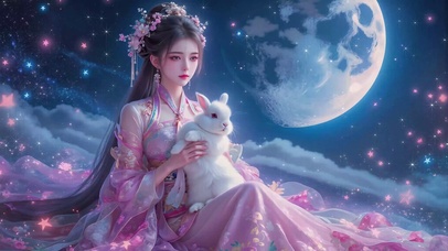 国潮中秋佳节唯美星空嫦娥玉兔