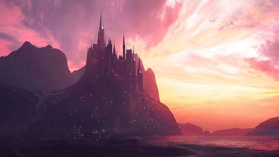 唯美治愈城堡晚霞海边