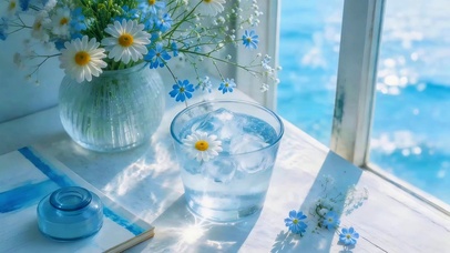 蓝色海边小清新花茶